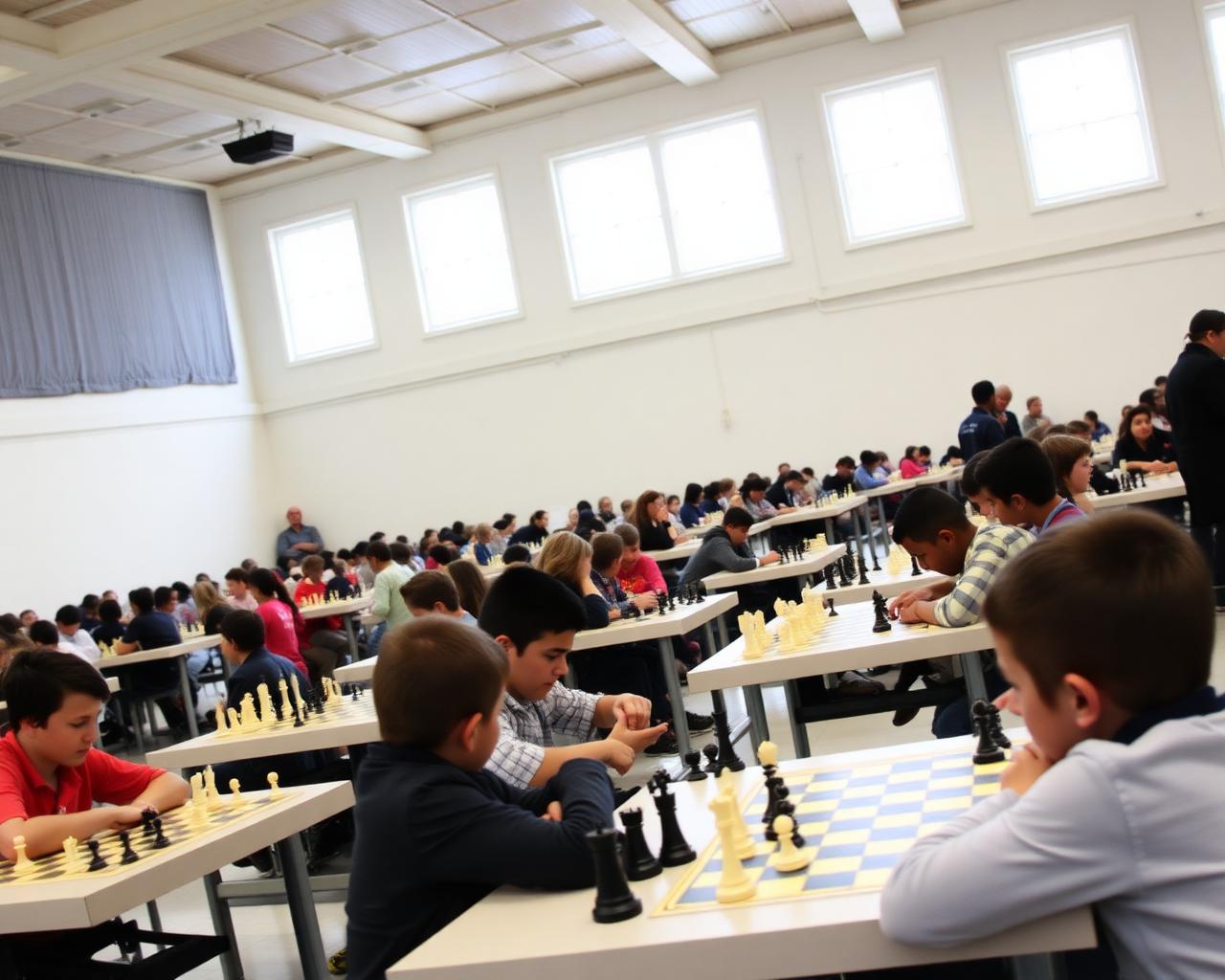 Junior chess tournament with children competing