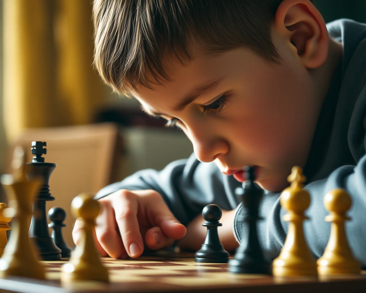 Young chess player concentrating during a match